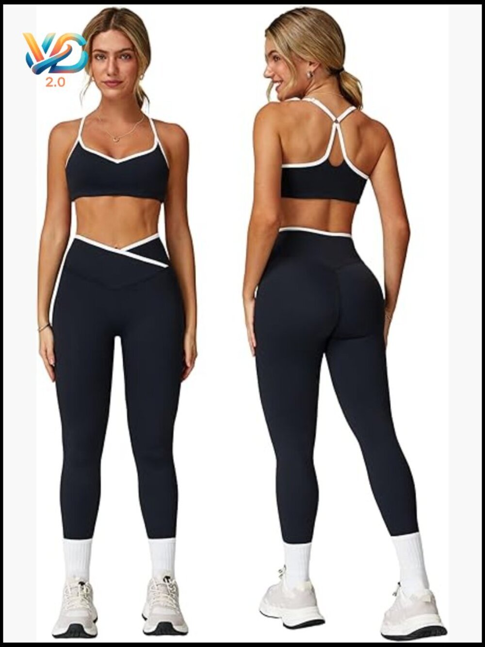 Strappy Sports Bra High Waist Shorts Gym Yoga Pilates Outfits 2 Piece Set